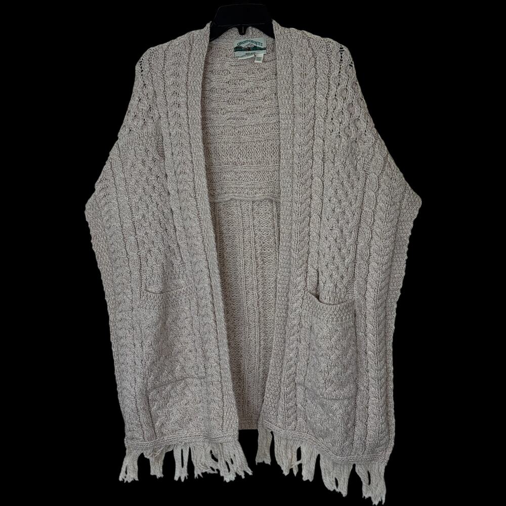 Aran Craft 100% Merino Wool Shawl‎ Fringe Trim Parsnip Missy One Size